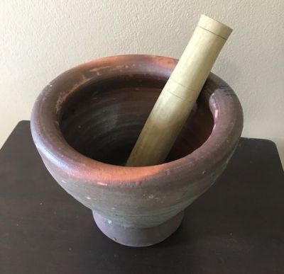 Clay Mortar & Wooden Pestle: 8.5