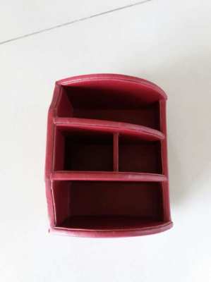 Red Italian Leather Desk Organizer 