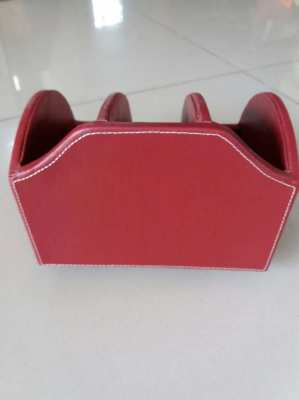 Red Italian Leather Desk Organizer 