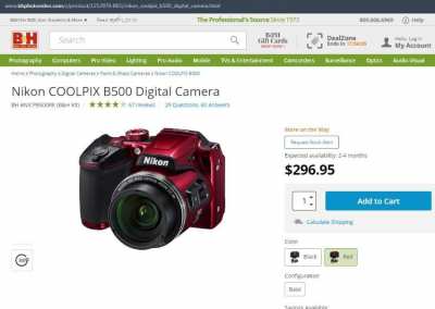 Red Nikon Coolpix B500 22.5-900mm Wi-Fi NFC Bluetooth BLE, 40x Zoom