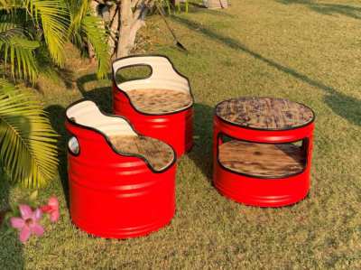 oil drum furniture set 1 / brand new