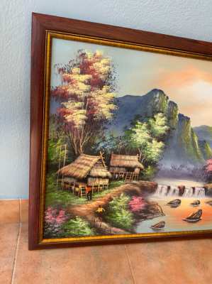 Thai style painting, hand painted 58cm x82cm Wooden frame 