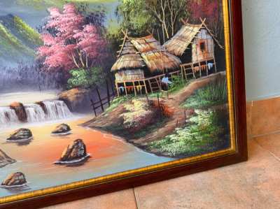 Thai style painting, hand painted 58cm x82cm Wooden frame 