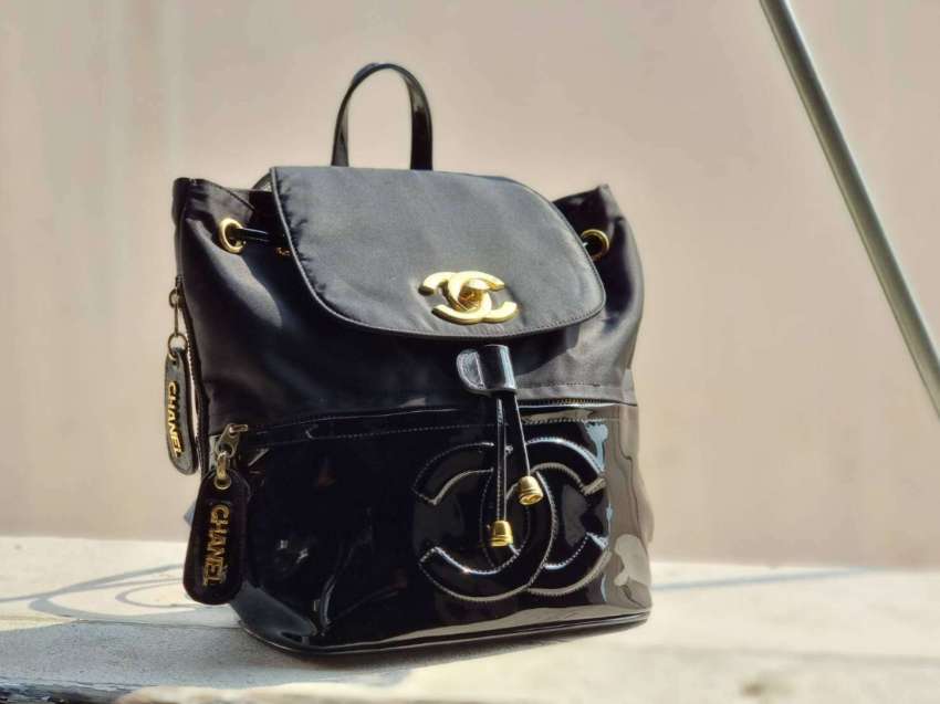 Patent Leather Vintage Backpack with Gold Hardware For SALE ...