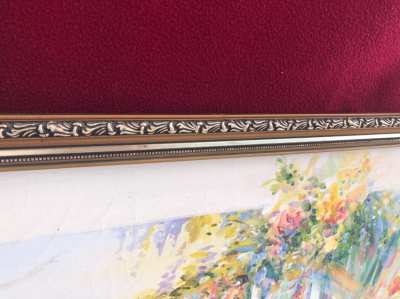 Beautiful Painting balcony  with gold colored frame, handpainted,