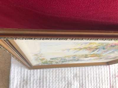 Beautiful Painting balcony  with gold colored frame, handpainted,