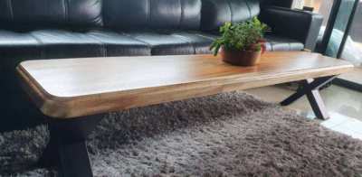 NEW ACACIA 2M COFFEE TABLE SOLID  ACACIA ROUNDED EDGES 