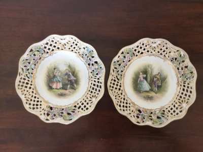 ANTIQUE MEISSEN GERMANY DRESDEN RIBBON PLATES 