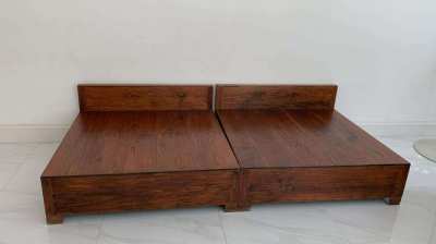 Antique Burmese Teak Bed used as Lounge Chair/Sofa