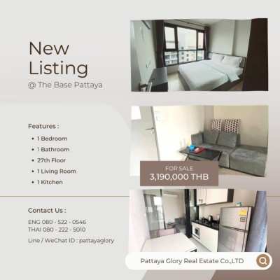 1 Bed & 1 Bath Condo For Sale @ The Base Pattaya.