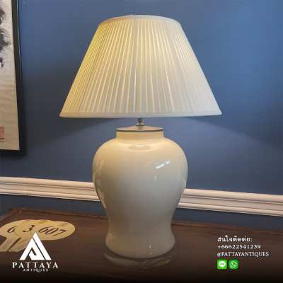 3 White crackle glazed ceramic table lamps