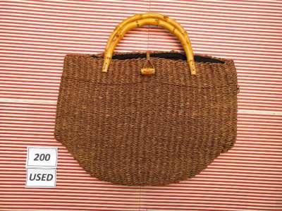 Great Pair of Straw Bags with Wood/Bamboo Handles