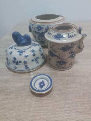 Chinese blue and white teapot warmer and teapot enclosed