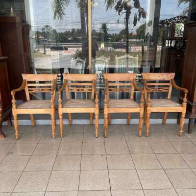 4 early 20th Century Dutch Colonial style teak armchairs