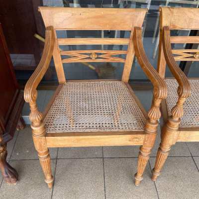 4 early 20th Century Dutch Colonial style teak armchairs