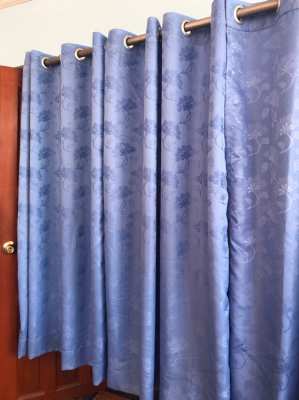 3xCurtains with eyelets,1,64m x1,38m blue, opaque 