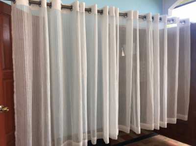 4 White Curtains translucent,1,60m x1,38m,with eyelets.Free Shipping..