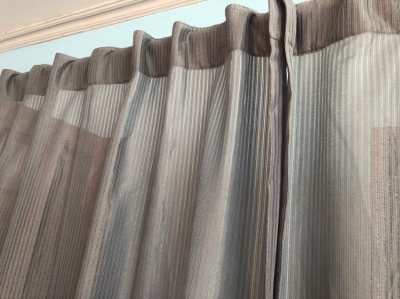 2Curtains with loops in grey,1,38m x 1,60m, translucent,.REDUCED