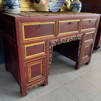 Antique red lacquered Chinese desk