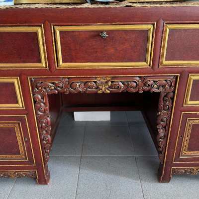 Antique red lacquered Chinese desk