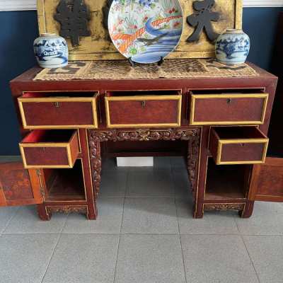 Antique red lacquered Chinese desk