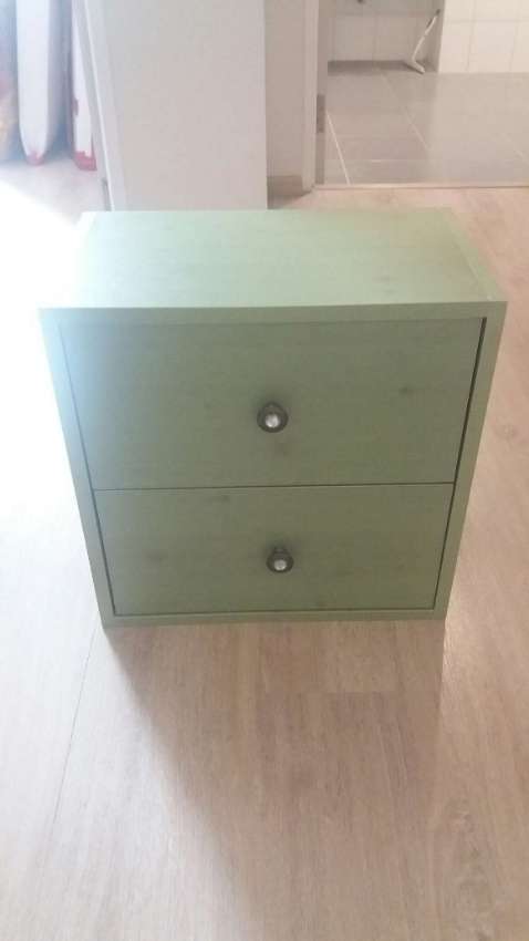 CHRISTMAS SALE!!!!  LIGHT GREEN WOOD CABINET WITH TWO DRAWERS