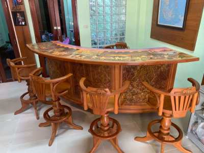 Large Solid Lanna Design Teakwood Bar by Northern Thai Craftsmen