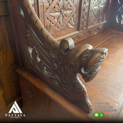 Antique carved oak hall-bench