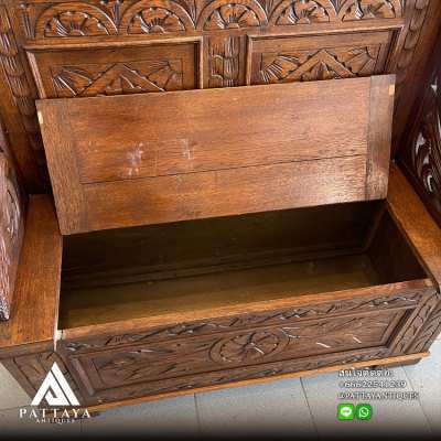 Antique carved oak hall-bench