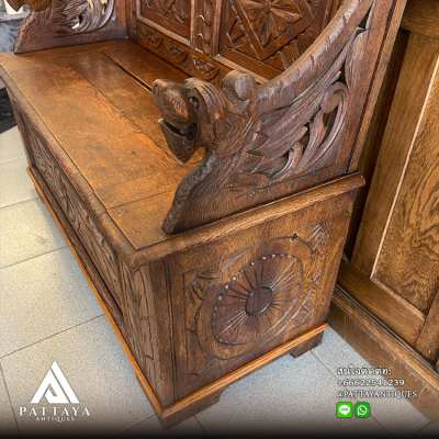 Antique carved oak hall-bench