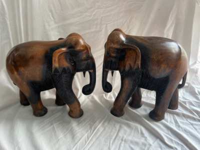 Wood elephant handmade 2 big elephant figures full wood 