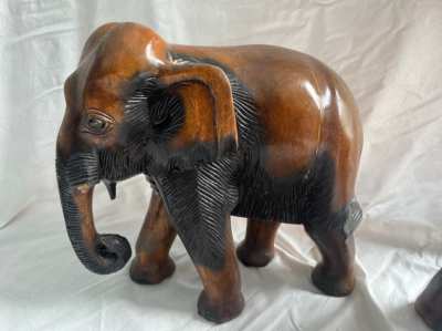 Wood elephant handmade 2 big elephant figures full wood 