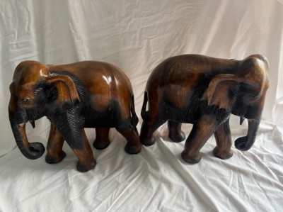 Wood elephant handmade 2 big elephant figures full wood 