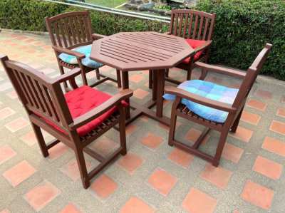  Wood Table with four wood chairs,Solid, with cushion --REDUCET--