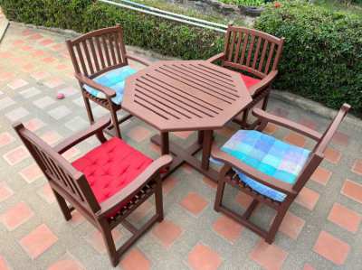  Wood Table with four wood chairs,Solid, with cushion --REDUCET--