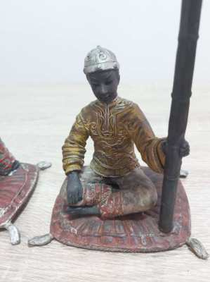 Lovely pair of chinese cold painted bronze candle holders