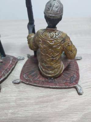 Lovely pair of chinese cold painted bronze candle holders