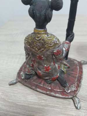 Lovely pair of chinese cold painted bronze candle holders