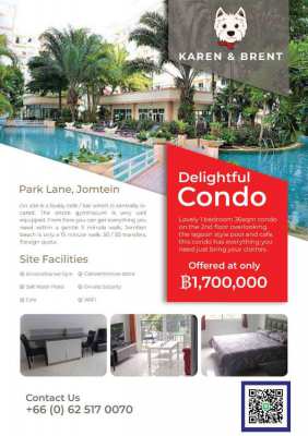 Park lane residences Jomtien  REDUCED PRICE