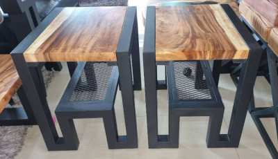NO19 2 X NEW IIRON AND ACACIA HARDWOOD SIDE TABLES FREE DELIVERY