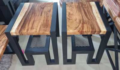 NO19 2 X NEW IIRON AND ACACIA HARDWOOD SIDE TABLES FREE DELIVERY