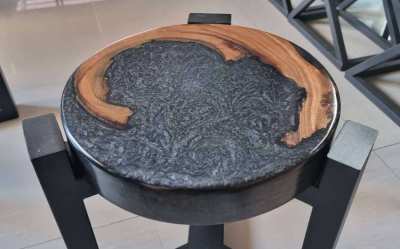 NO.24   NEW  ACACIA HARDWOOD AND BLACK MARBLE EPOXY  RIVER TABLE