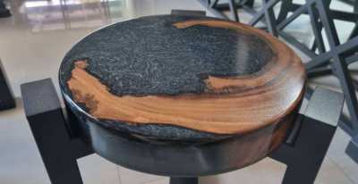 NO.24   NEW  ACACIA HARDWOOD AND BLACK MARBLE EPOXY  RIVER TABLE