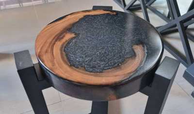 NO.24   NEW  ACACIA HARDWOOD AND BLACK MARBLE EPOXY  RIVER TABLE