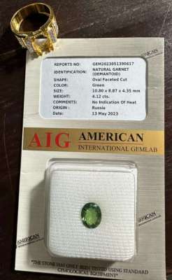 Gold ring whit Demantoid Garnet and diamond