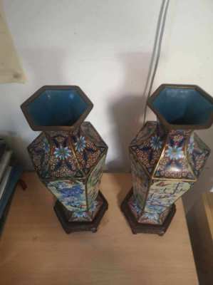 Pair of Hexagonal Cloisonné Vases