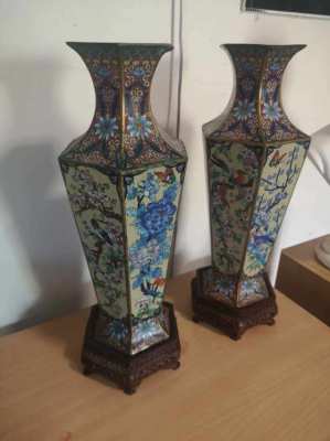 Pair of Hexagonal Cloisonné Vases
