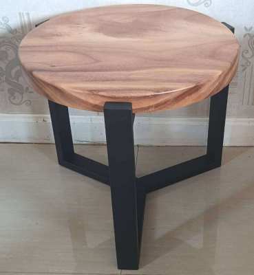 NO.38  NEW IRON AND ACACIA HARDWOOD SIDE TABLE 