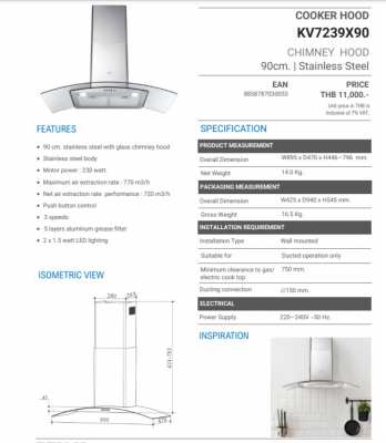 MEX KV7239X90 CHIMNEY HOOD