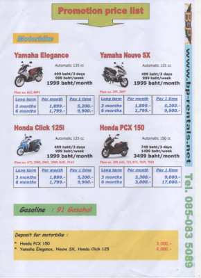 Motorbikes For Rent Pattaya start from 66 baht a day